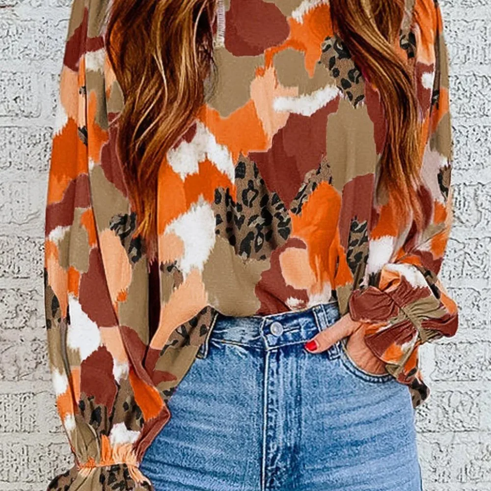 Abstract Printed Long Sleeve Blouse - Picture 2 of 11